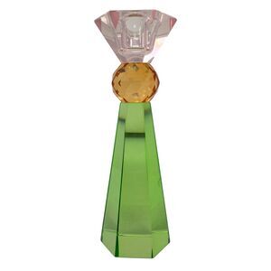ALDI Kirkton House Glass Candle Holder Green Pink Amber Faceted Crystal Decor